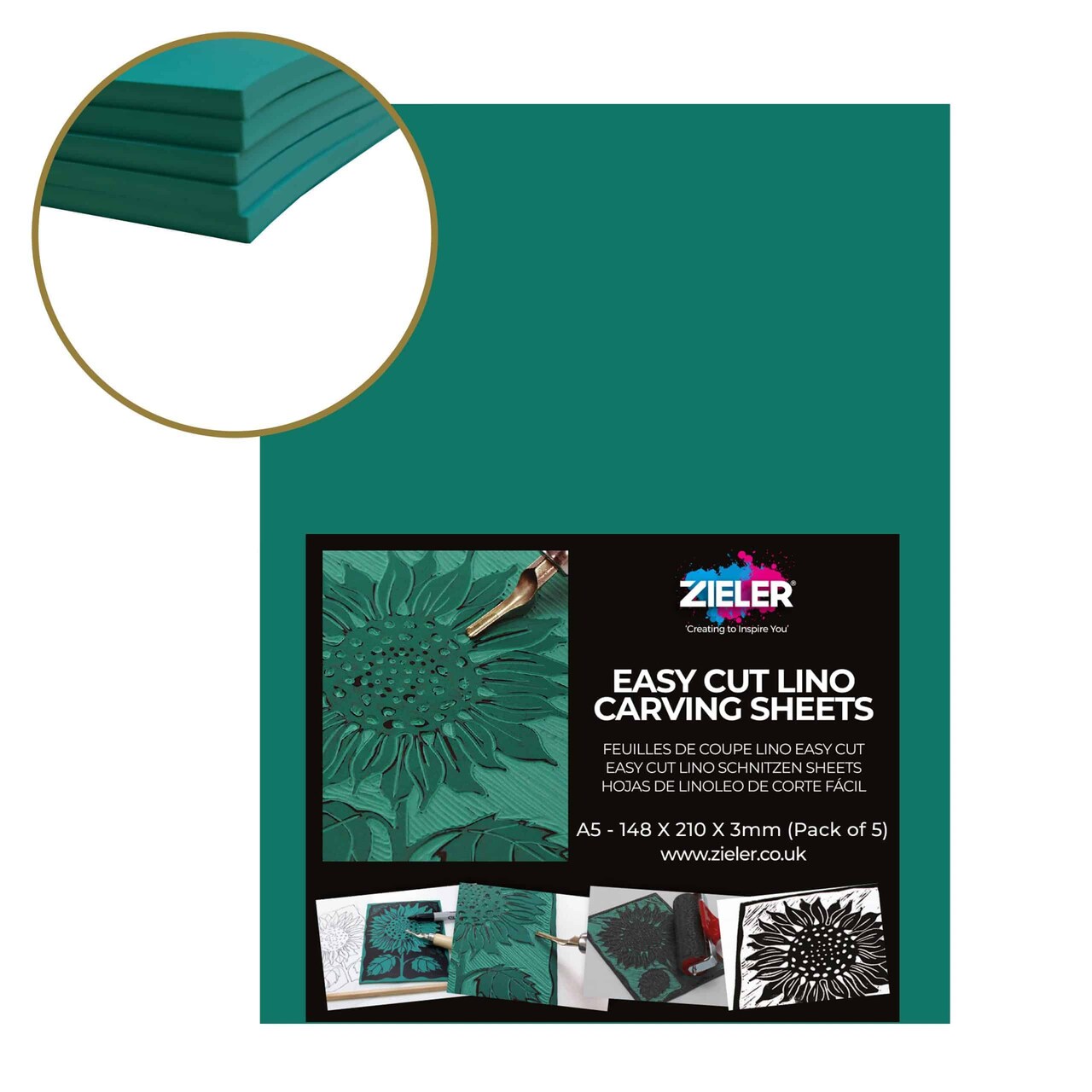 Zieler® A5 Soft Cut Lino Printing Bloc Sheets (210mm x 148mm x 3mm), Pack of 5